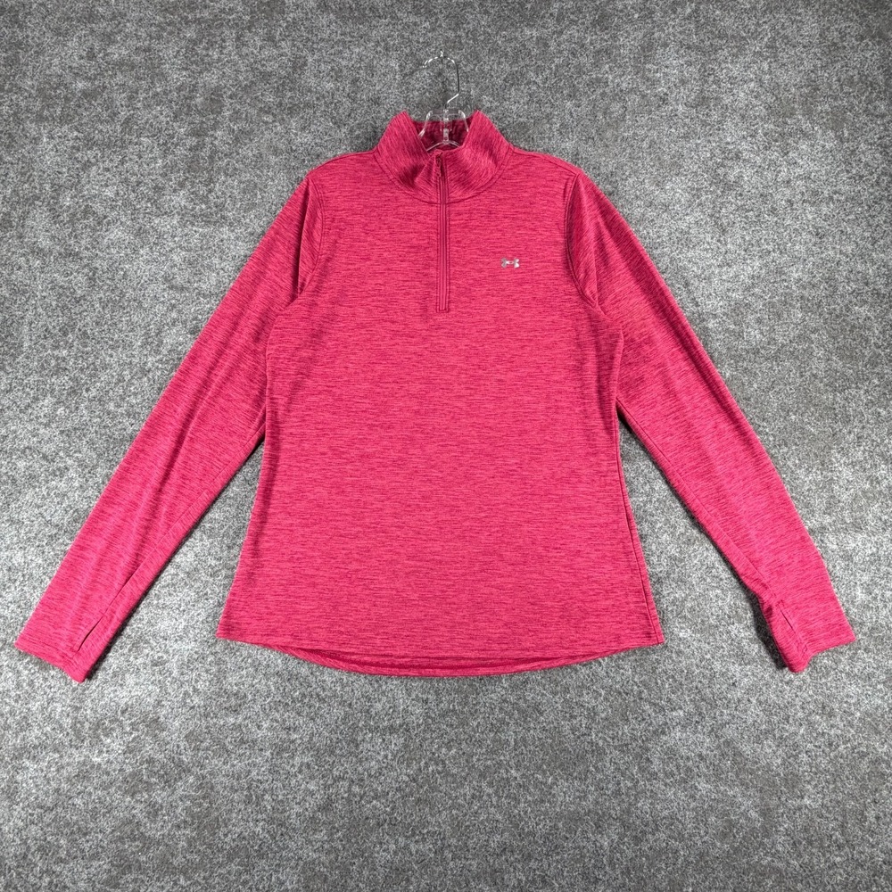 Under Armour Tech Twist Pullover Top Womens L Heather Pink Half Zip Long Sleeve